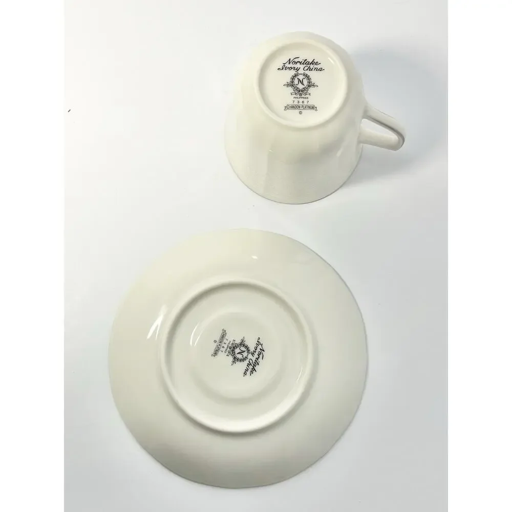 Noritake “Chandon, Platinum” Set of 8 Bone China Teacups 3” 8oz & Saucers 6”
